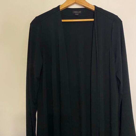 J Jill Black Long Open Sweater Cardigan Teacher Long Sleeve Tie Front Medium - Picture 2 of 12